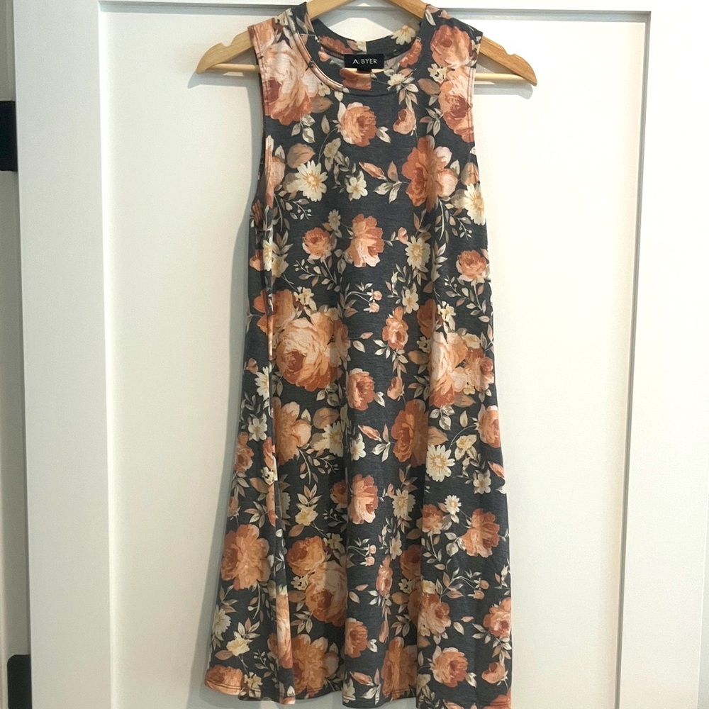Floral grey and pink knit dress